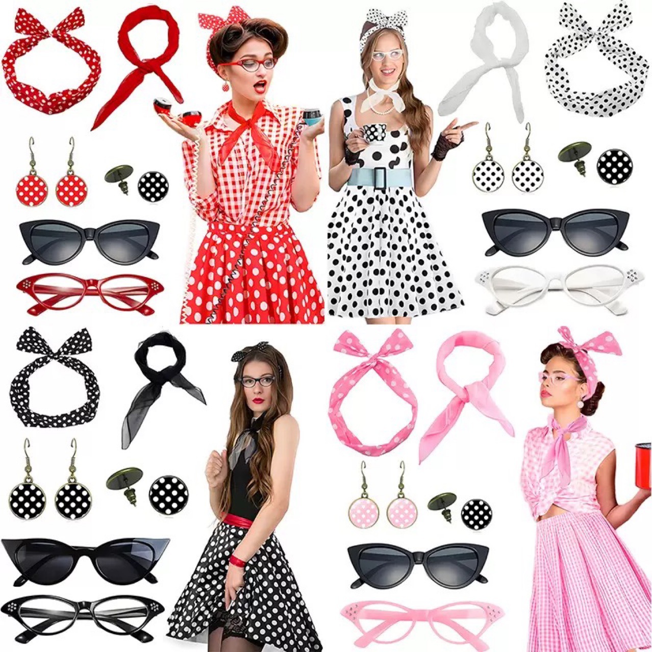 Women'S Accessories In The 1950S - 1950년대 레트로 히피 파티 여성 코스튬