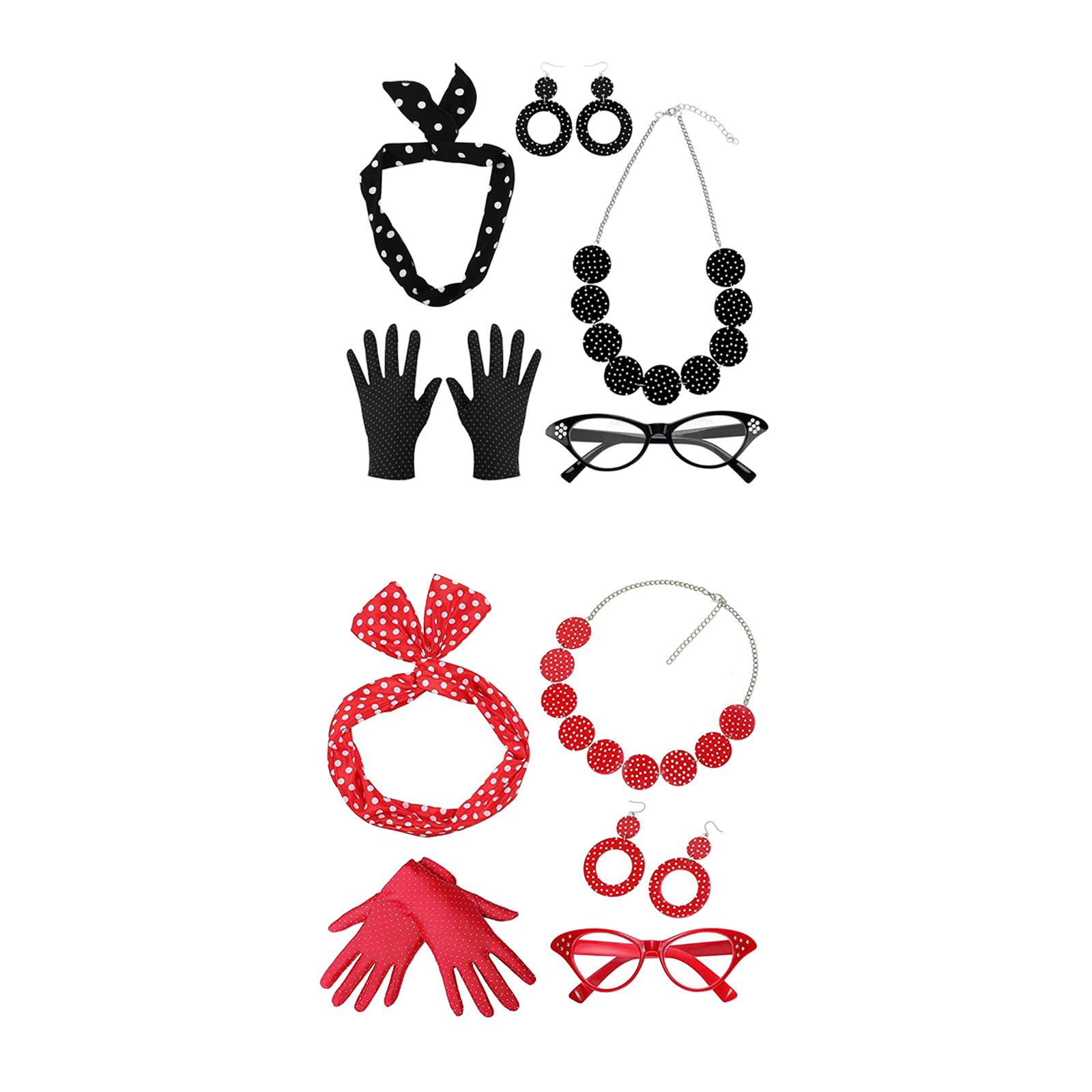 5팩 1950년대 여성 의상 세트 안경 헤어 밴드 귀걸 - Women'S Accessories In The 1950S 리뷰 및 가격