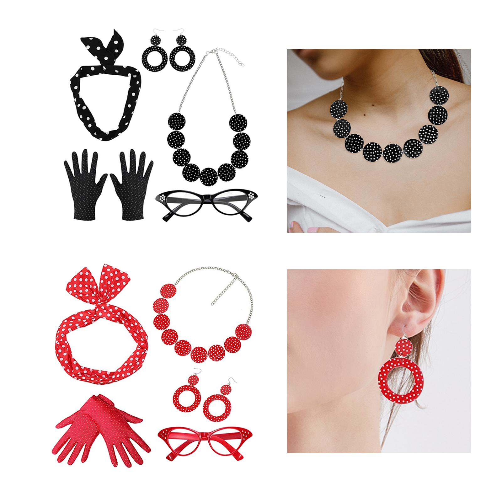 5팩 1950년대 여성 의상 세트 안경 헤어 밴드 귀걸 - Women'S Accessories In The 1950S 리뷰 및 가격