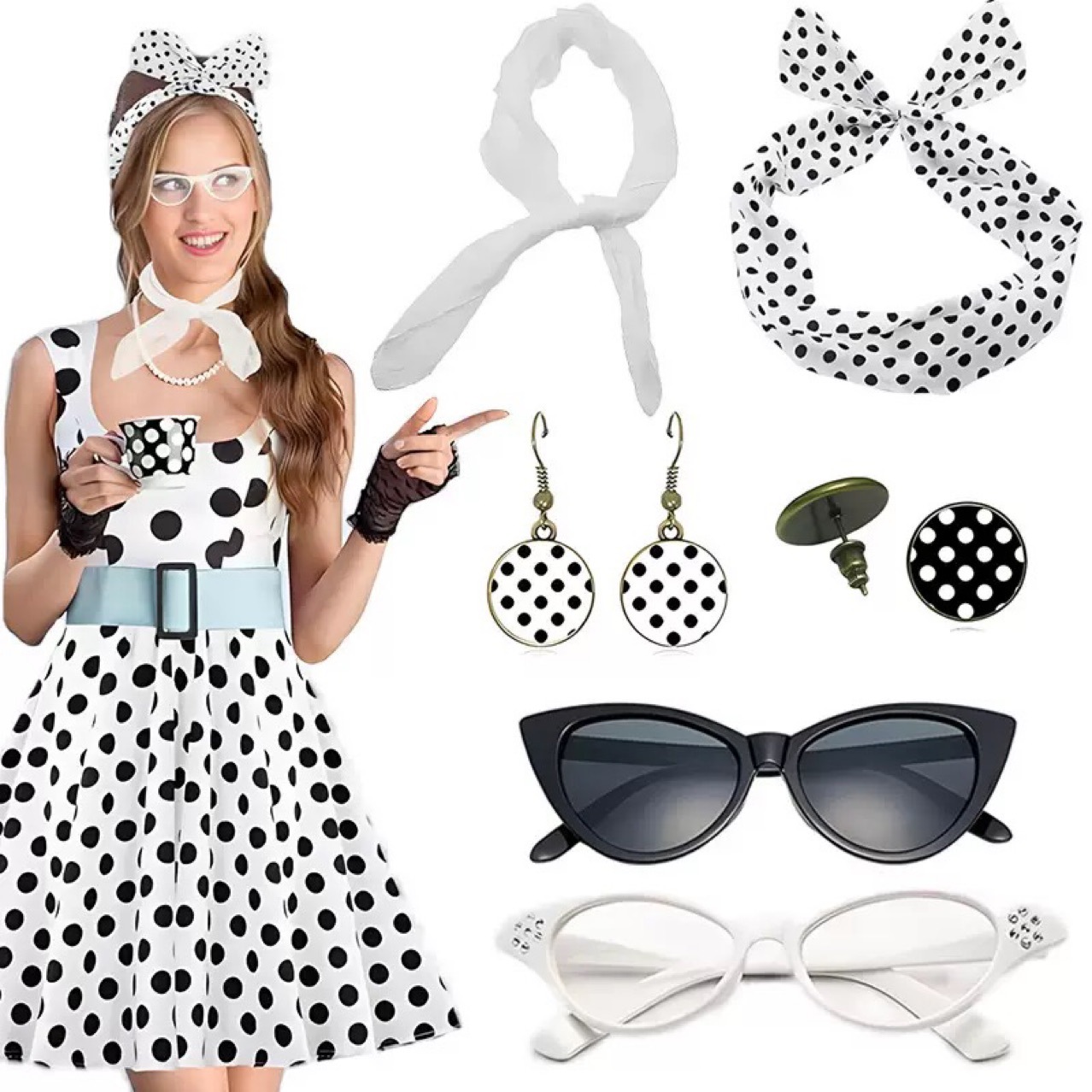 1950년대 레트로 히피 파티 여성 코스튬 코스프레 액 - Women'S Accessories In The 1950S 리뷰 및 가격