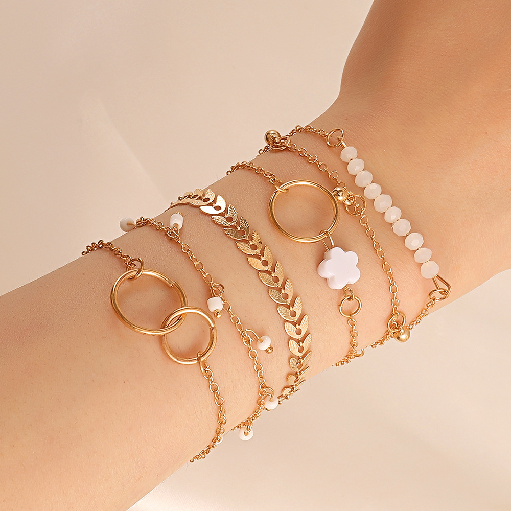 6 개 세트 골드 컬러 기하학적 팔찌 꽃 술 잎 원형  - Resin Bangle Bracelet 리뷰 및 가격